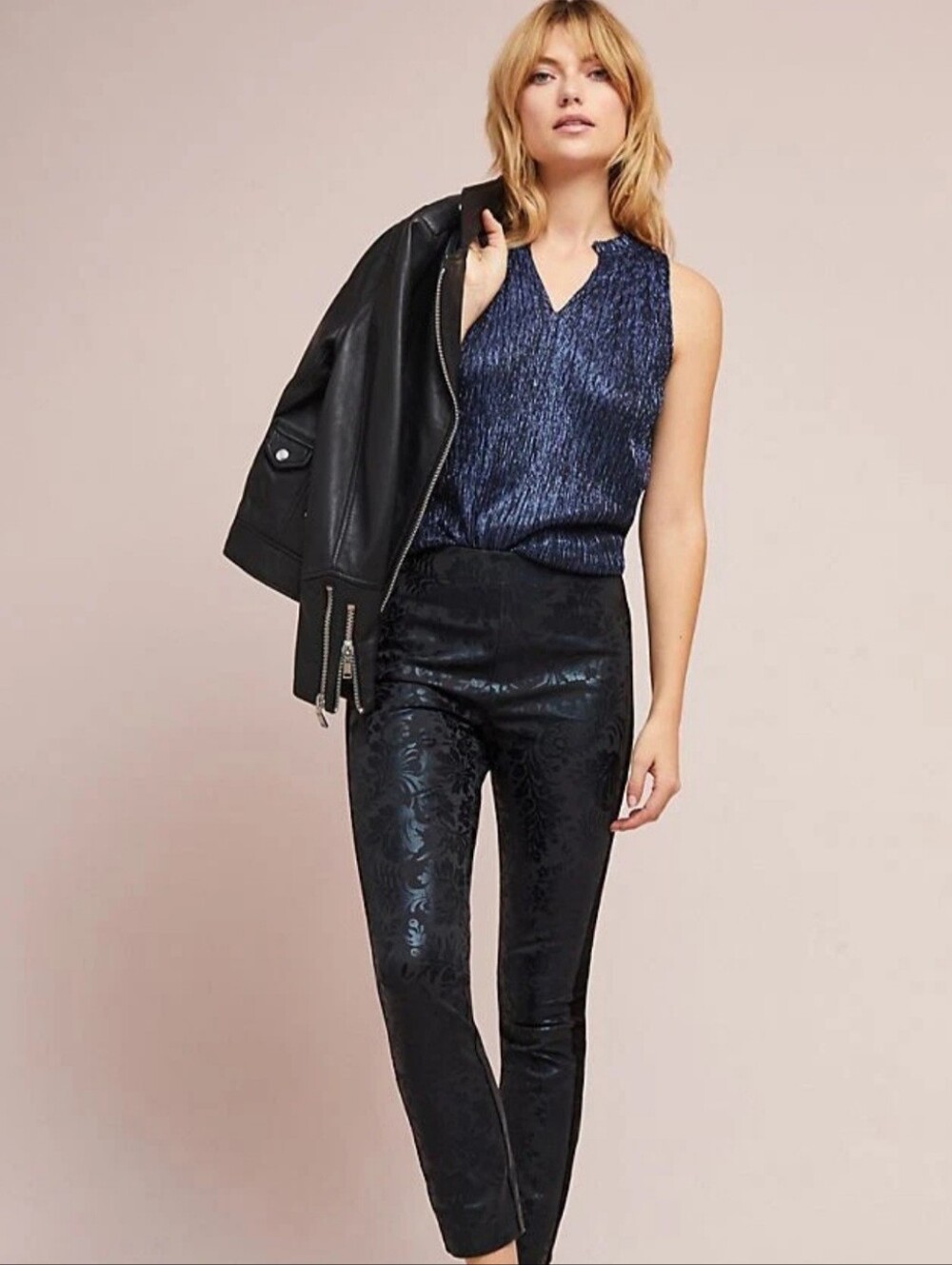 Anthropologie Black Brocade Skinny Pants
